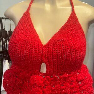 Red Crocheted Halter Top